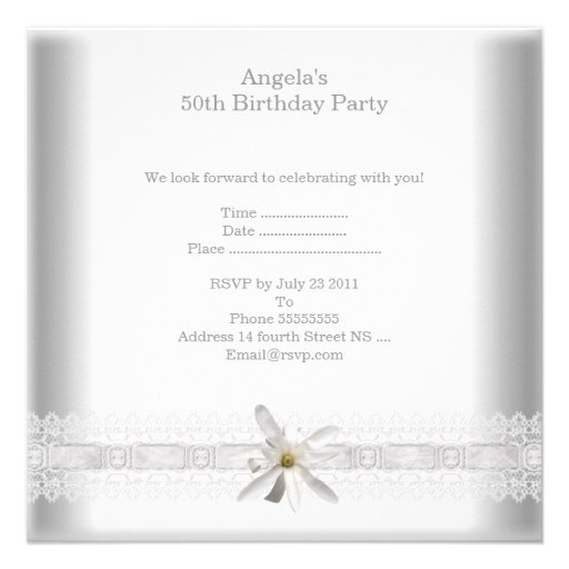 White Flower Fabulous 50th Birthday Party Lace Personalized Invitation