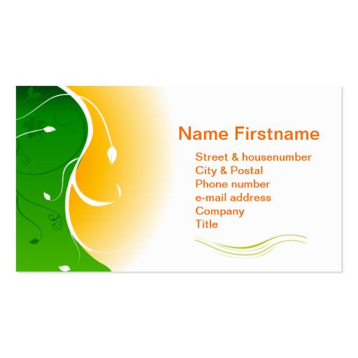 White flower Green Grass with Orange Sunny Sunset Business Card Templates