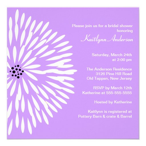 White Flower Lilac Spring Bridal Shower Invitation