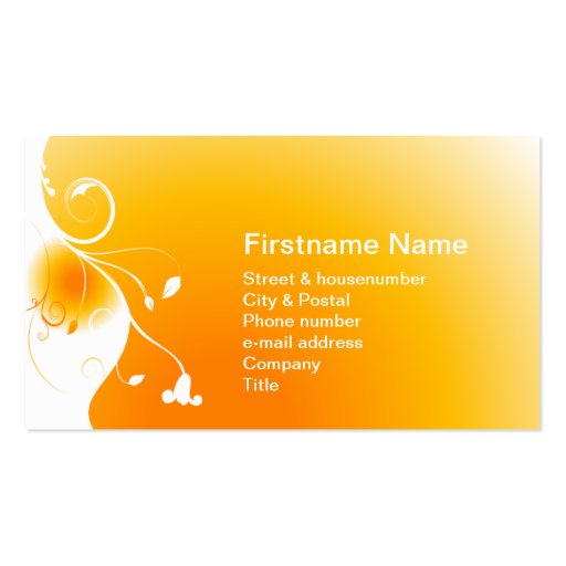 White flower on a orange sunny sunset sunrise business card (front side)