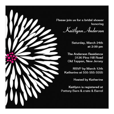 White Flower on Black Bridal Shower Invitation