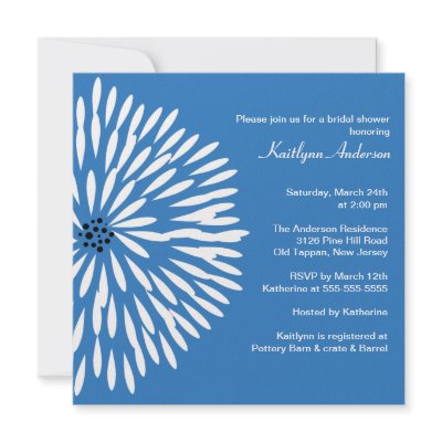 White Flower on Blue Bridal Shower Invitation (10-pack)