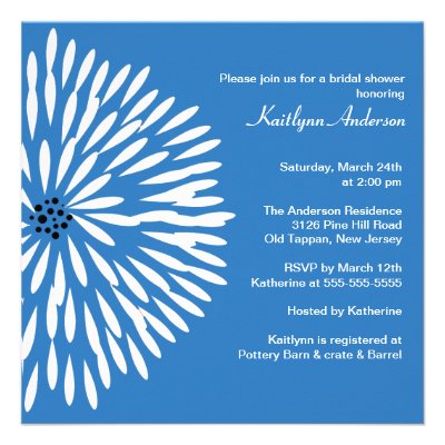 White Flower on Blue Bridal Shower Invitation