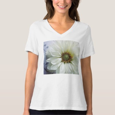 White flower on music t-shirt