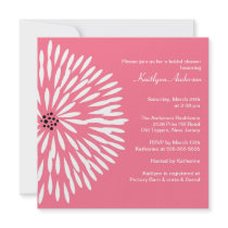 White Flower on Pink Bridal Shower Invitation