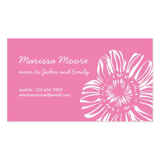 White Flower on Pink Card Business Card Templates (front side)