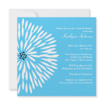 White Flower on Turquoise Bridal Shower Invitation