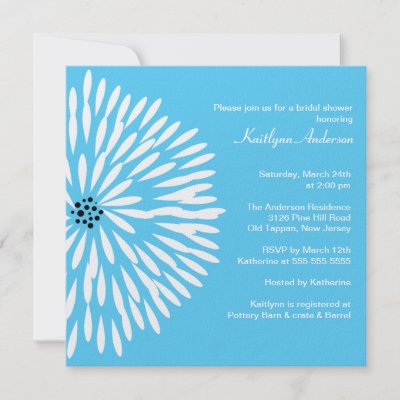 White Flower on Turquoise Bridal Shower Invitation by celebrateitinvites