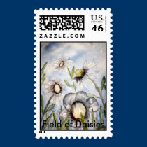 white flower painting, Field of Daisies postage