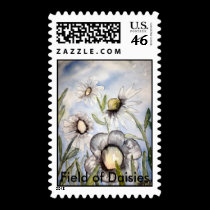 white flower painting, Field of Daisies postage