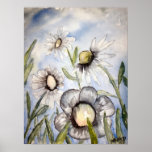 white flower painting print