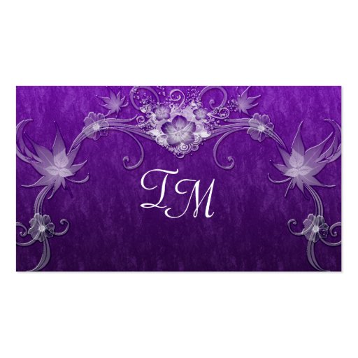 White Flower Swirls On Purple Business Card Template (back side)