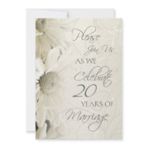 White Flowers 20th Wedding Anniversary Invitations