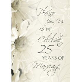 White Flowers 25th Wedding Anniversary Invitations invitation