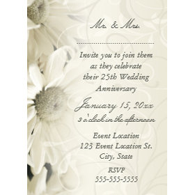 White Flowers 25th Wedding Anniversary Invitations invitation