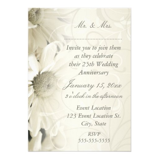 White Flowers 25th Wedding Anniversary Invitations