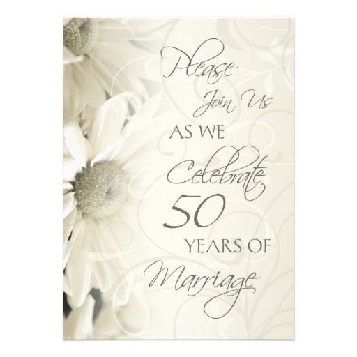 White Flowers 50th Wedding Anniversary Invitations