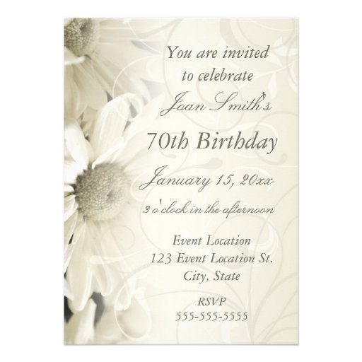 White Flowers 70th Birthday Party Invitations