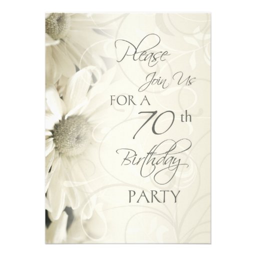 White Flowers 70th Birthday Party Invitations