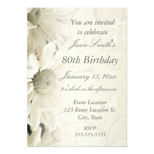 White Flowers 80th Birthday Party Invitations