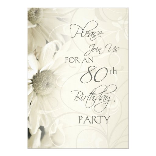 White Flowers 80th Birthday Party Invitations