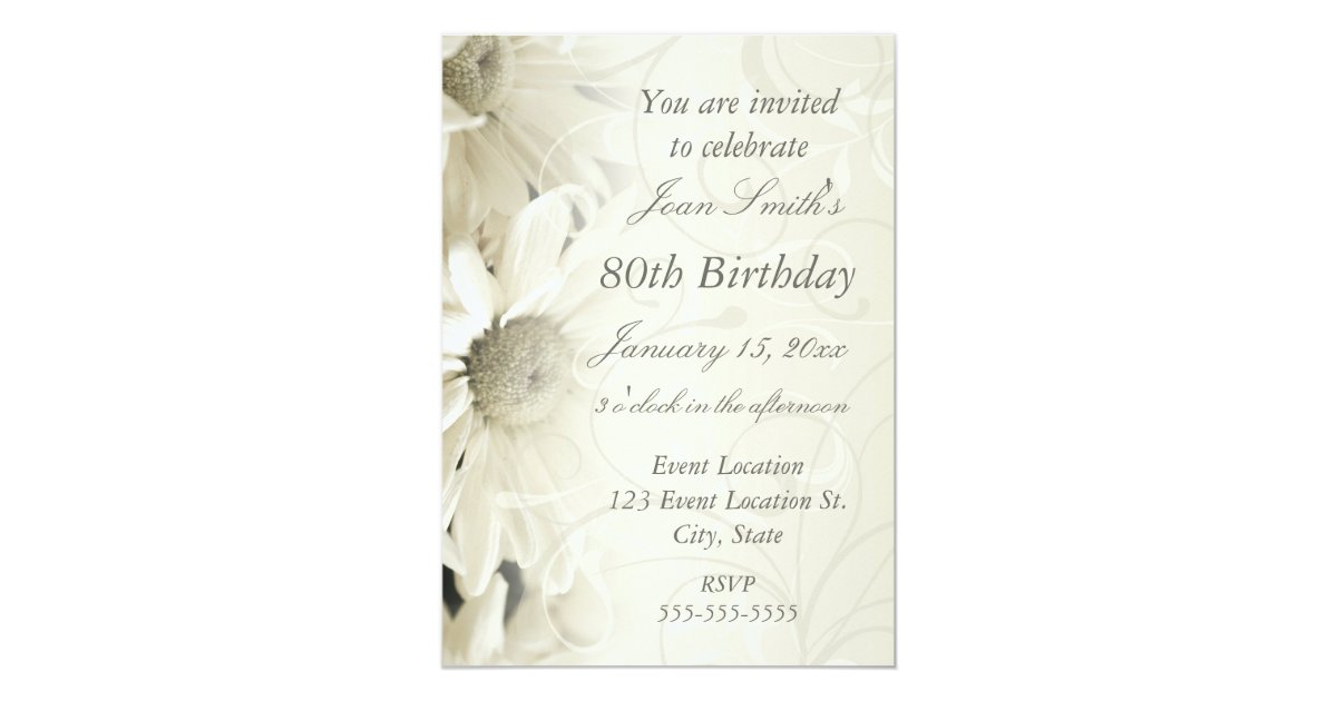 White Flowers 80th Birthday Party Invitations | Zazzle