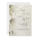 White Flowers 90th Birthday Party Invitations