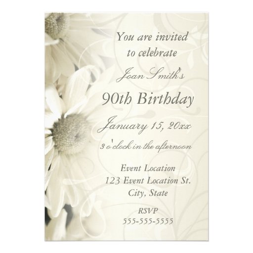White Flowers 90th Birthday Party Invitations