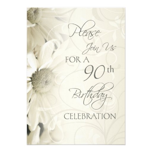 White Flowers 90th Birthday Party Invitations (front side)
