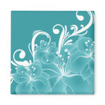 White Flowers and Scrolls on Blue Fridge Magnets