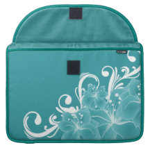 White Flowers and Scrolls on Blue Sleeve For MacBook Pro