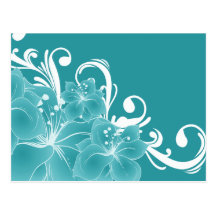 White Flowers and Scrolls on Blue Post Cards