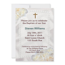 White flowers Baptism Invitation