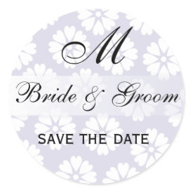 White Flowers Lavender Wedding Monogram Seal sticker
