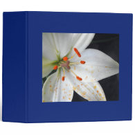 white flowers, lily,blue vinyl binders