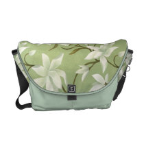 White flowers messenger bags