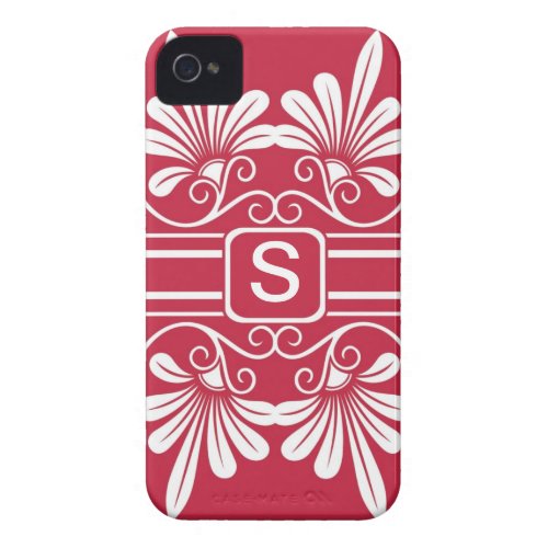White Flowers Monogrammed  iPhone 4:Red Case-Mate iPhone 4 Case