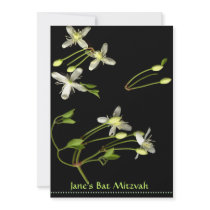 white flowers on black Bat Mitzvah invite