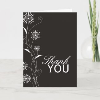 White Flowers On Black Elegant Thank You Cards card