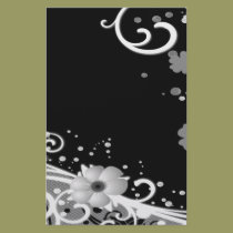 White Flowers on Black stationery