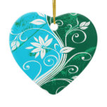 White Flowers on Blue and Green Grunge Ornaments