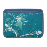 White Flowers on Blue Sleeves For Macbook Air
