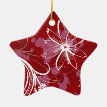 White Flowers on Red Christmas Tree Ornament