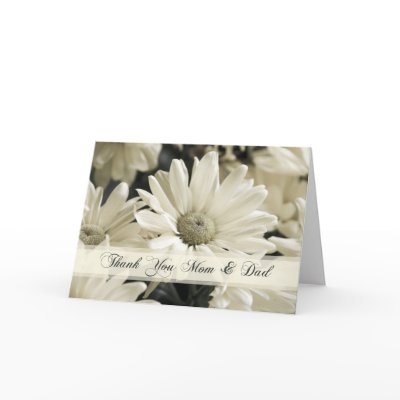 White Flowers Parents  Wedding Day Thank You Card