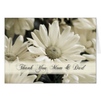 White Flowers Parents  Wedding Day Thank You Card