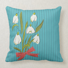White Flowers With Bow and Blue Stripes Pillow