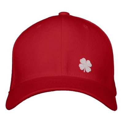 White Four Leaf Clover St. Patricks Dat Red Hat Baseball Cap by StPatsDay