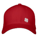 White Four Leaf Clover St. Patricks Dat Red Hat embroidered hats