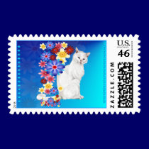 White Garden Kitty  Postage stamps