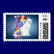 White Garden Kitty  Postage stamps